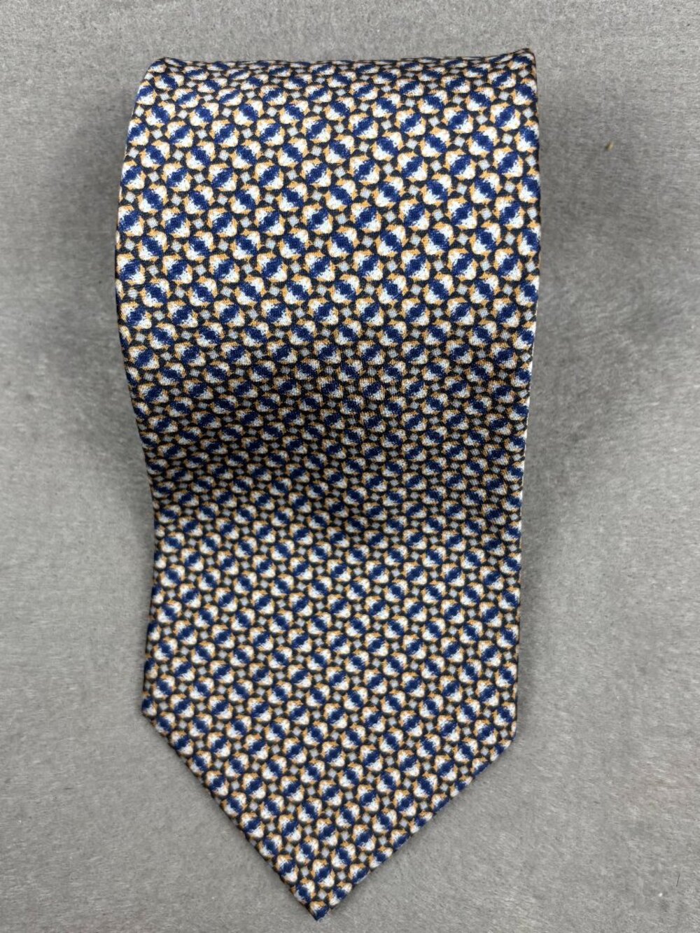 Dormeuil Paris London 100% Silk Tie Blue Gold Geometric Made Italy 3.5"